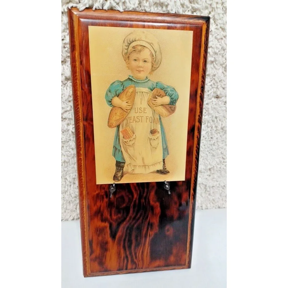 Vintage Yeast Foam Memo Pad Wood Wall Plaque Baker Girl Advertising 14.5” Sign